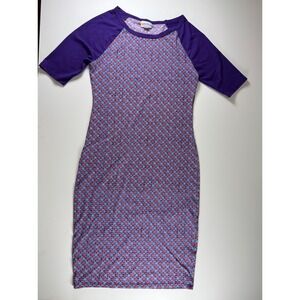 LulaRoe Womens Dress Sz XXS Blue Red  PurpleGeometric Short Sleeve Pullover Long
